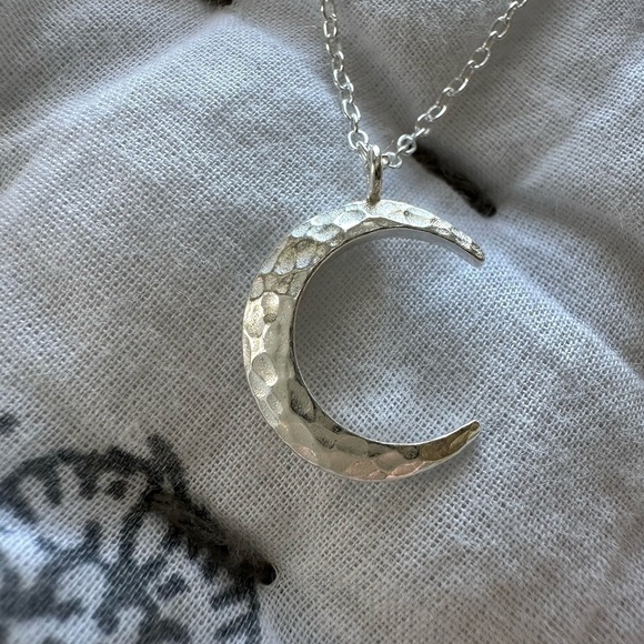 Sterling Silver Hammered Moon Necklace - Picture 8 of 11